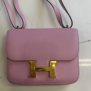 💟Hermes Constance 18 crossbody bag Mauve Sylvester